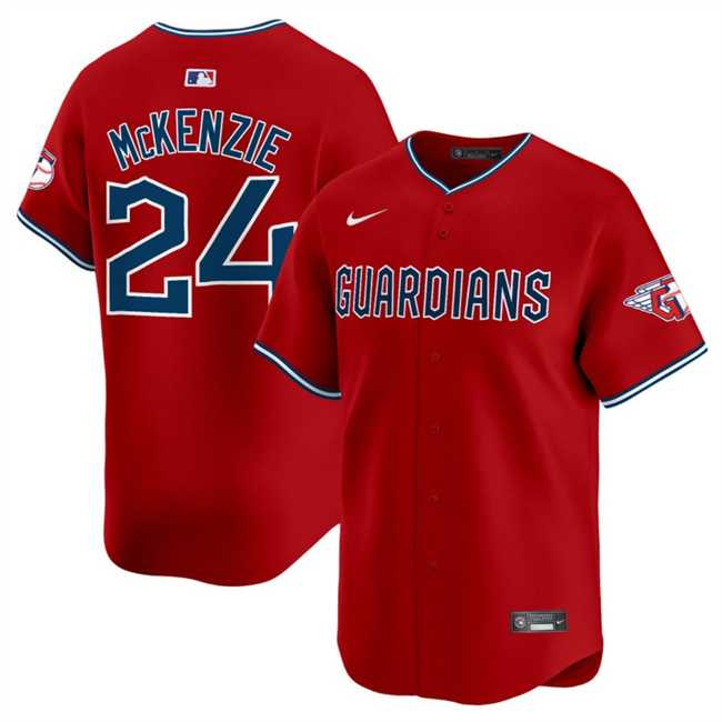 Men%27s Cleveland Guardians #24 Triston McKenzie Red Alternate Limited Stitched Jersey Dzhi